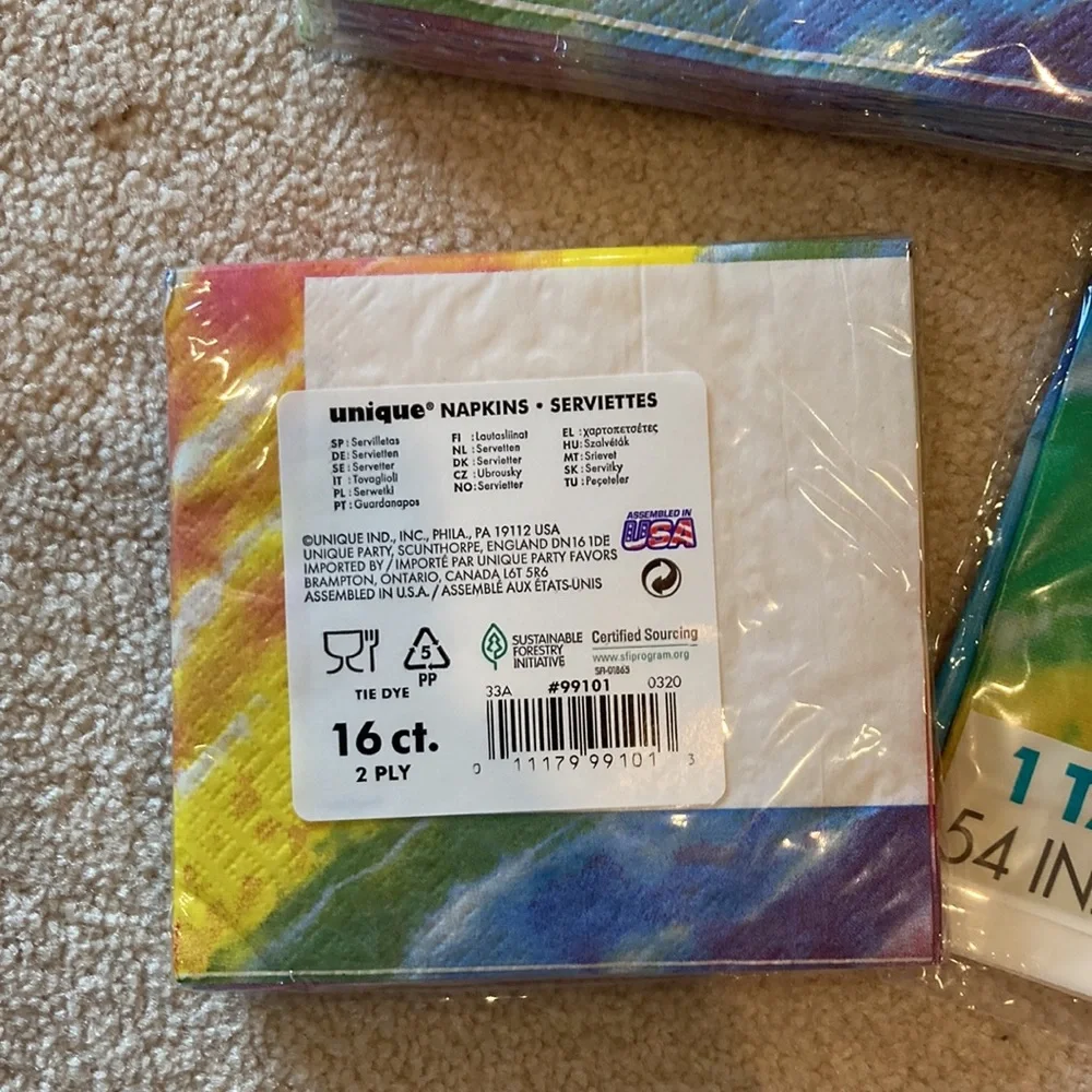 Unique disposable rainbow paper plates, tablecloth, cups, & napkins, multicolor